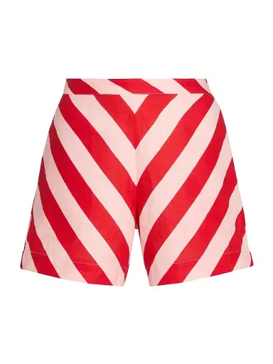 VERANDAH Women's Pushpanjali Summer Striped Linen-Cotton Shorts - Blush And Red Stripes - Size Large | Thumbnail 1 VERANDAH Women's Pushpanjali Summer Striped Linen-Cotton Shorts - Blush And Red Stripes - Size Large | Thumbnail 1