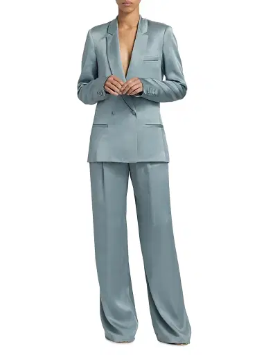 Lapointe Women's Satin Double-Breasted Blazer - Light Slate - Size 12 | Thumbnail 2 Lapointe Women's Satin Double-Breasted Blazer - Light Slate - Size 12 | Thumbnail 2