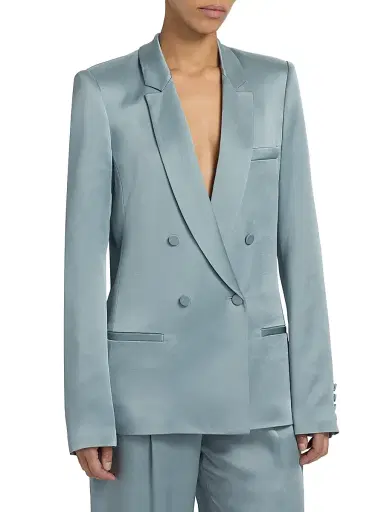 Lapointe Women's Satin Double-Breasted Blazer - Light Slate - Size 12 | Thumbnail 4 Lapointe Women's Satin Double-Breasted Blazer - Light Slate - Size 12 | Thumbnail 4