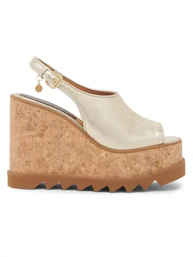 Stella McCartney Women's Sneakelyse 120MM Metallic Leather Platform Slingback Sandals - Pale Gold | Thumbnail 1 Stella McCartney Women's Sneakelyse 120MM Metallic Leather Platform Slingback Sandals - Pale Gold | Thumbnail 1