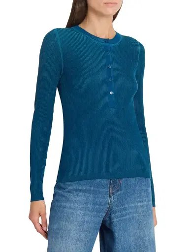 Chloé Women's Rib-Knit Wool-Blend Henley - Obscur Blue | Thumbnail 3 Chloé Women's Rib-Knit Wool-Blend Henley - Obscur Blue | Thumbnail 3