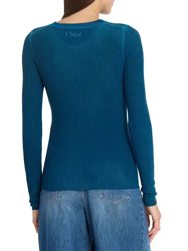 Chloé Women's Rib-Knit Wool-Blend Henley - Obscur Blue | Thumbnail 5 Chloé Women's Rib-Knit Wool-Blend Henley - Obscur Blue | Thumbnail 5