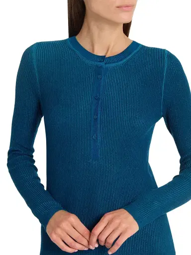 Chloé Women's Rib-Knit Wool-Blend Henley - Obscur Blue | Thumbnail 6 Chloé Women's Rib-Knit Wool-Blend Henley - Obscur Blue | Thumbnail 6