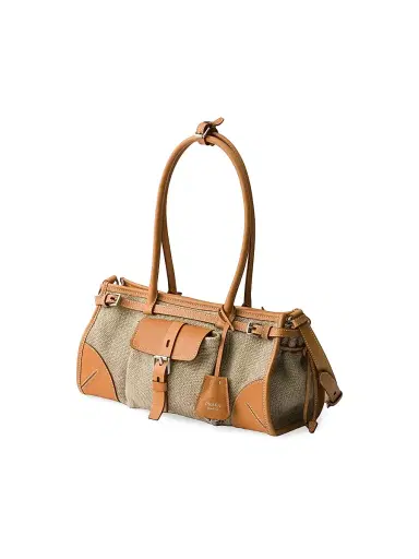 Prada Women's Bonnie Linen and Leather East West Bag - Beige Khaki | Thumbnail 2 Prada Women's Bonnie Linen and Leather East West Bag - Beige Khaki | Thumbnail 2