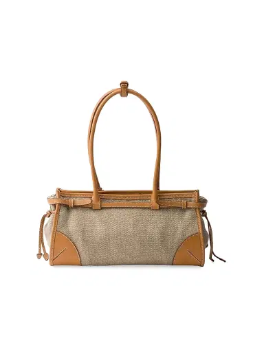 Prada Women's Bonnie Linen and Leather East West Bag - Beige Khaki | Thumbnail 3 Prada Women's Bonnie Linen and Leather East West Bag - Beige Khaki | Thumbnail 3