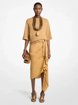Michael Kors Collection Viscose and Linen Cascade Skirt in Natural | Thumbnail 2 Michael Kors Collection Viscose and Linen Cascade Skirt in Natural | Thumbnail 2