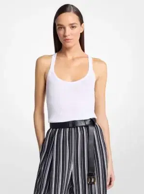 Michael Kors Collection Ribbed Superfine Linen and Cotton Tank Top | Thumbnail 2 Michael Kors Collection Ribbed Superfine Linen and Cotton Tank Top | Thumbnail 2