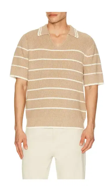 Central Park West Bradley French Stripe Short Sleeve Polo | Thumbnail 1 Central Park West Bradley French Stripe Short Sleeve Polo | Thumbnail 1