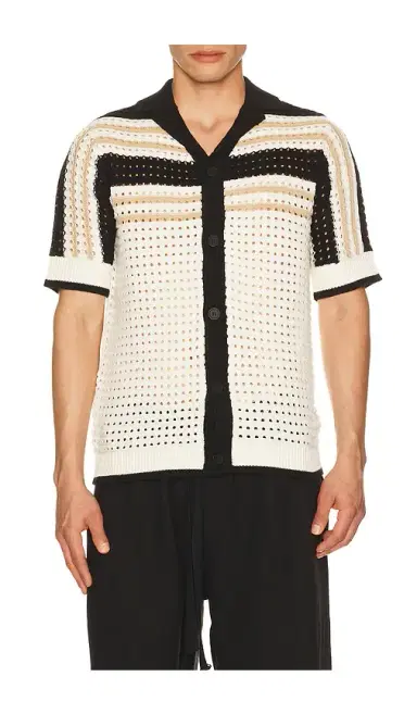 Central Park West Anderson Striped Crochet Button Down Shirt | Thumbnail 1 Central Park West Anderson Striped Crochet Button Down Shirt | Thumbnail 1