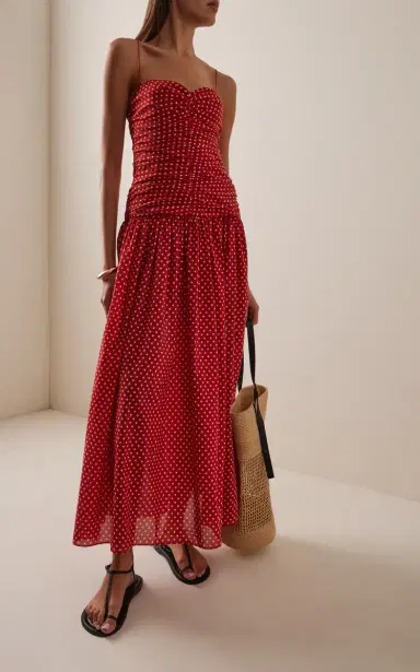 Matteau Gathered Polka-Dot Cotton-Silk Drop-Waist Midi Dress | Thumbnail 2 Matteau Gathered Polka-Dot Cotton-Silk Drop-Waist Midi Dress | Thumbnail 2