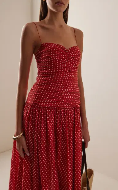 Matteau Gathered Polka-Dot Cotton-Silk Drop-Waist Midi Dress | Thumbnail 3 Matteau Gathered Polka-Dot Cotton-Silk Drop-Waist Midi Dress | Thumbnail 3