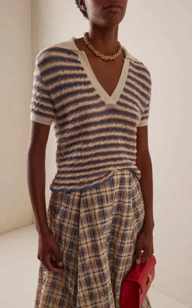 BERNADETTE Ophelia Striped Virgin Wool Polo Top | Thumbnail 2 BERNADETTE Ophelia Striped Virgin Wool Polo Top | Thumbnail 2