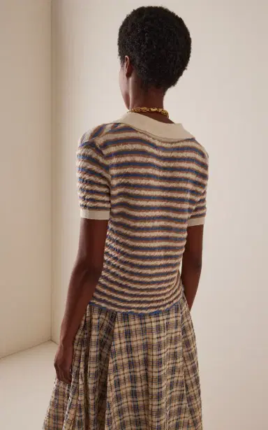 BERNADETTE Ophelia Striped Virgin Wool Polo Top | Thumbnail 4 BERNADETTE Ophelia Striped Virgin Wool Polo Top | Thumbnail 4