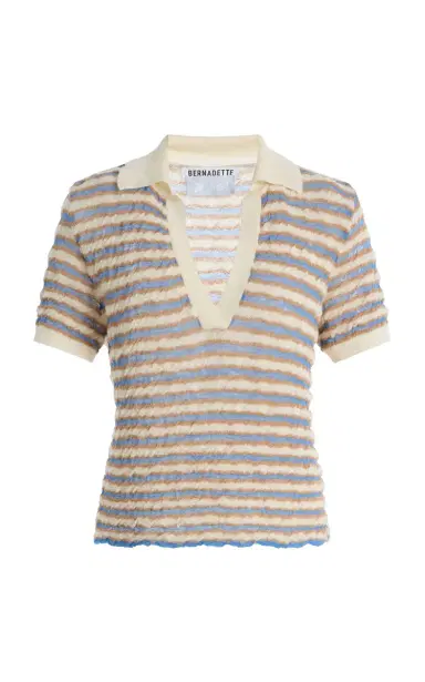 BERNADETTE Ophelia Striped Virgin Wool Polo Top | Thumbnail 1 BERNADETTE Ophelia Striped Virgin Wool Polo Top | Thumbnail 1