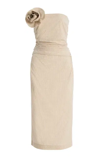 BERNADETTE Vera Brooch-Detailed Cotton Midi Dress | Thumbnail 1 BERNADETTE Vera Brooch-Detailed Cotton Midi Dress | Thumbnail 1