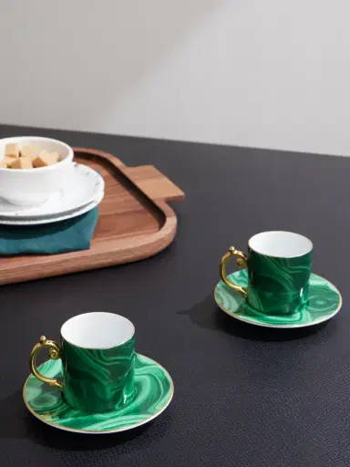 L'Objet Malachite Set of Two Gold-Plated Porcelain Espresso Cups and Saucers - Men | Thumbnail 2 L'Objet Malachite Set of Two Gold-Plated Porcelain Espresso Cups and Saucers - Men | Thumbnail 2