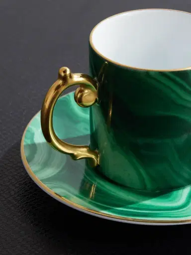 L'Objet Malachite Set of Two Gold-Plated Porcelain Espresso Cups and Saucers - Men | Thumbnail 3 L'Objet Malachite Set of Two Gold-Plated Porcelain Espresso Cups and Saucers - Men | Thumbnail 3