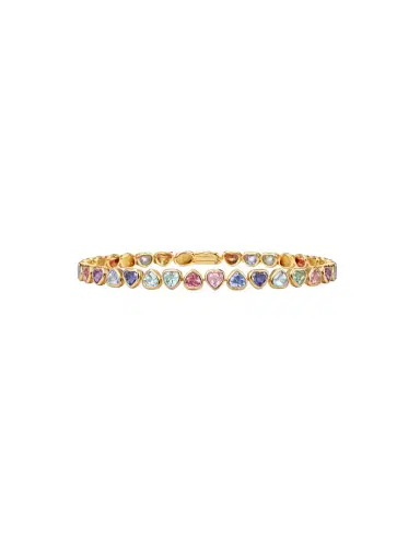 Wish Fine Jewelry 10.66ct Multi Sapphire 14K Gold Heart Tennis Bracelet | Thumbnail 1 Wish Fine Jewelry 10.66ct Multi Sapphire 14K Gold Heart Tennis Bracelet | Thumbnail 1
