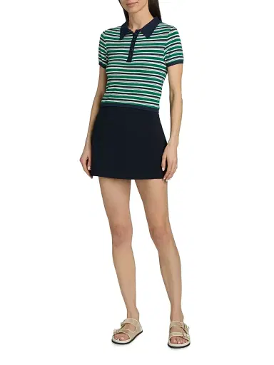 SIMKHAI Women's Marnie Striped Knit Crop Polo Top - Kelly Green Stripe | Thumbnail 2 SIMKHAI Women's Marnie Striped Knit Crop Polo Top - Kelly Green Stripe | Thumbnail 2