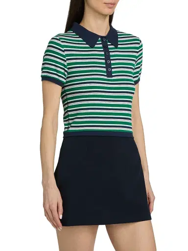 SIMKHAI Women's Marnie Striped Knit Crop Polo Top - Kelly Green Stripe | Thumbnail 4 SIMKHAI Women's Marnie Striped Knit Crop Polo Top - Kelly Green Stripe | Thumbnail 4