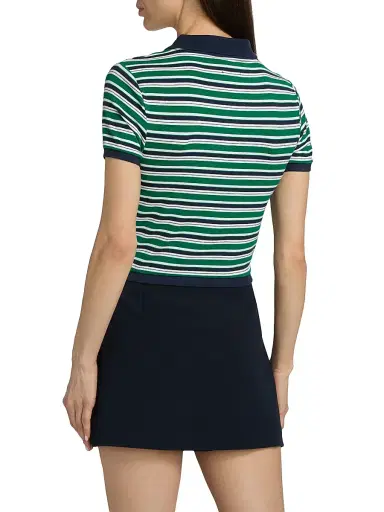 SIMKHAI Women's Marnie Striped Knit Crop Polo Top - Kelly Green Stripe | Thumbnail 5 SIMKHAI Women's Marnie Striped Knit Crop Polo Top - Kelly Green Stripe | Thumbnail 5
