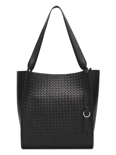 Bottega Veneta Men's Corriere Intrecciato Leather Tote Bag - Black Silver | Thumbnail 1 Bottega Veneta Men's Corriere Intrecciato Leather Tote Bag - Black Silver | Thumbnail 1