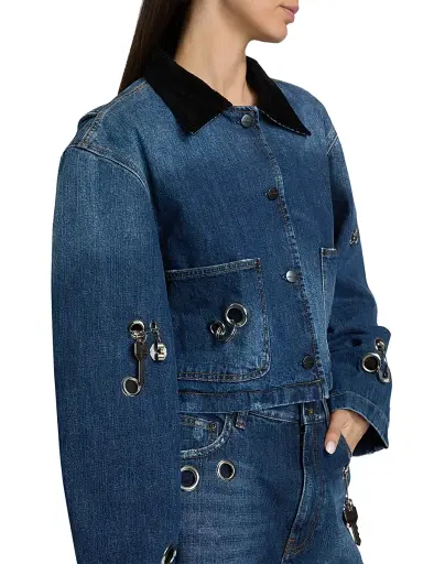 Marc Jacobs Women's Grommet Denim Utility Crop Jacket - Medium Wash Indigo - Size XL | Thumbnail 6 Marc Jacobs Women's Grommet Denim Utility Crop Jacket - Medium Wash Indigo - Size XL | Thumbnail 6