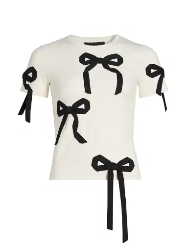 Marc Jacobs Women's Bow Shrunken T-Shirt - Ivory Black - Size XS | Thumbnail 1 Marc Jacobs Women's Bow Shrunken T-Shirt - Ivory Black - Size XS | Thumbnail 1