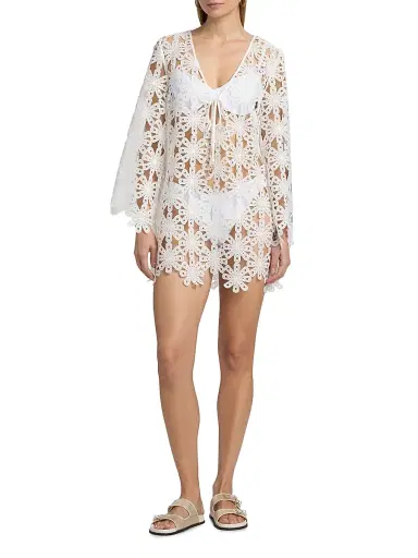 Milly Women's Viara Lace Cover-Up Minidress - White | Thumbnail 2 Milly Women's Viara Lace Cover-Up Minidress - White | Thumbnail 2
