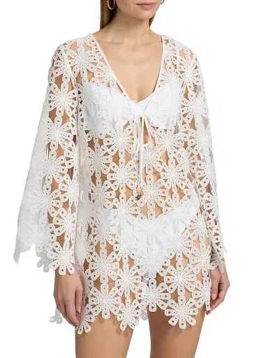 Milly Women's Viara Lace Cover-Up Minidress - White | Thumbnail 3 Milly Women's Viara Lace Cover-Up Minidress - White | Thumbnail 3