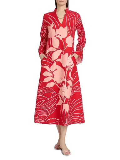 VERANDAH Women's Pushpanjali Wild Tulip Linen-Cotton Tunic Dress - Blush And Red Mono Wild Tulip - Size Medium | Thumbnail 3 VERANDAH Women's Pushpanjali Wild Tulip Linen-Cotton Tunic Dress - Blush And Red Mono Wild Tulip - Size Medium | Thumbnail 3