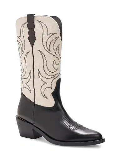 Partlow Women's Rowan 55MM Embroidered Leather Boots - Nero Ecru - Size 10.5 | Thumbnail 2 Partlow Women's Rowan 55MM Embroidered Leather Boots - Nero Ecru - Size 10.5 | Thumbnail 2