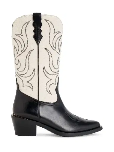 Partlow Women's Rowan 55MM Embroidered Leather Boots - Nero Ecru - Size 10.5 | Thumbnail 1 Partlow Women's Rowan 55MM Embroidered Leather Boots - Nero Ecru - Size 10.5 | Thumbnail 1