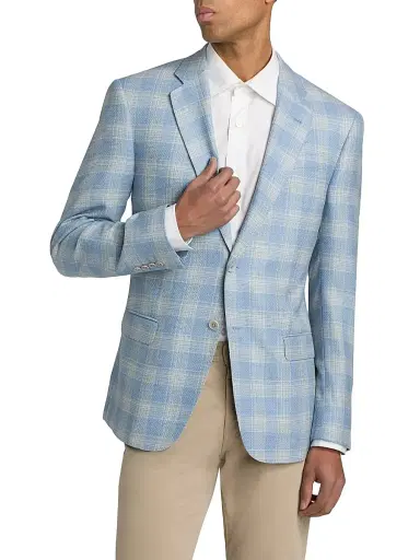 Emporio Armani Men's Plaid Wool Sport Coat - Azzurro Check | Thumbnail 3 Emporio Armani Men's Plaid Wool Sport Coat - Azzurro Check | Thumbnail 3
