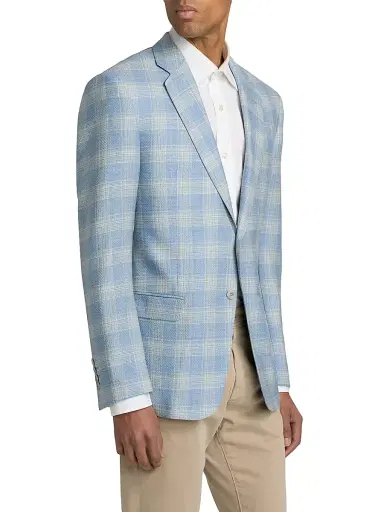 Emporio Armani Men's Plaid Wool Sport Coat - Azzurro Check | Thumbnail 4 Emporio Armani Men's Plaid Wool Sport Coat - Azzurro Check | Thumbnail 4