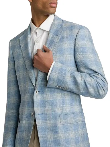 Emporio Armani Men's Plaid Wool Sport Coat - Azzurro Check | Thumbnail 6 Emporio Armani Men's Plaid Wool Sport Coat - Azzurro Check | Thumbnail 6