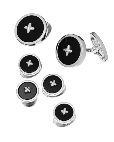 Jan Leslie Classic Button Onyx Cufflinks %26 Studs Set | Thumbnail 4 Jan Leslie Classic Button Onyx Cufflinks %26 Studs Set | Thumbnail 4