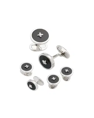 Jan Leslie Classic Button Onyx Cufflinks %26 Studs Set | Thumbnail 1 Jan Leslie Classic Button Onyx Cufflinks %26 Studs Set | Thumbnail 1