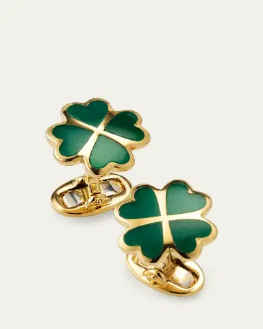 Jan Leslie Men's Gold Vermeil and Green Onyx Four Leaf Clover Cufflinks | Thumbnail 3 Jan Leslie Men's Gold Vermeil and Green Onyx Four Leaf Clover Cufflinks | Thumbnail 3