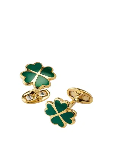 Jan Leslie Men's Gold Vermeil and Green Onyx Four Leaf Clover Cufflinks | Thumbnail 1 Jan Leslie Men's Gold Vermeil and Green Onyx Four Leaf Clover Cufflinks | Thumbnail 1
