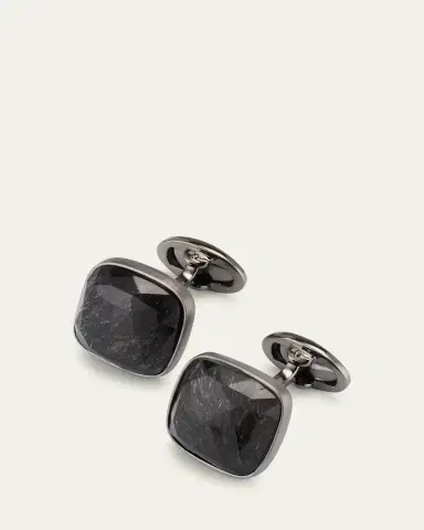 Jan Leslie Men's Square Black Rutliated Quartz Cufflinks | Thumbnail 3 Jan Leslie Men's Square Black Rutliated Quartz Cufflinks | Thumbnail 3