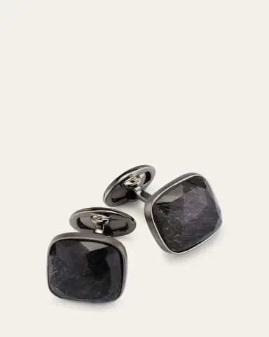 Jan Leslie Men's Square Black Rutliated Quartz Cufflinks | Thumbnail 4 Jan Leslie Men's Square Black Rutliated Quartz Cufflinks | Thumbnail 4