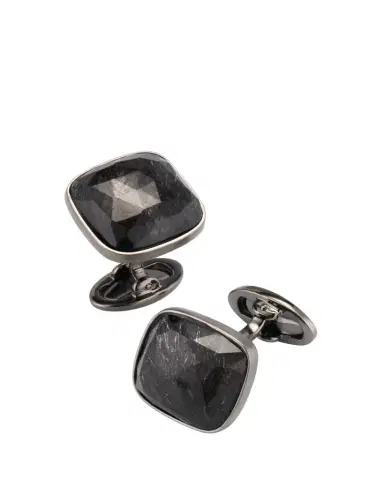 Jan Leslie Men's Square Black Rutliated Quartz Cufflinks | Thumbnail 1 Jan Leslie Men's Square Black Rutliated Quartz Cufflinks | Thumbnail 1