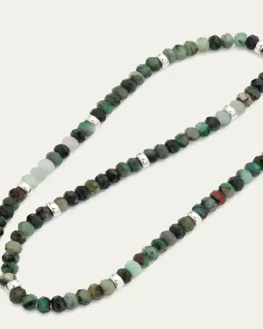 Jan Leslie Men's Emerald Beaded Necklace with Sterling Silver Spacers | Thumbnail 2 Jan Leslie Men's Emerald Beaded Necklace with Sterling Silver Spacers | Thumbnail 2