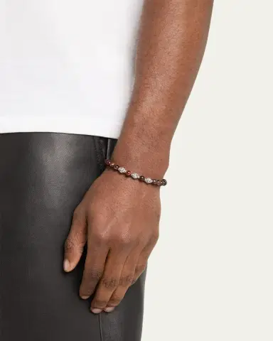 Jan Leslie Men's Red Tiger's Eye Beaded Bracelet with Sterling Silver | Thumbnail 2 Jan Leslie Men's Red Tiger's Eye Beaded Bracelet with Sterling Silver | Thumbnail 2