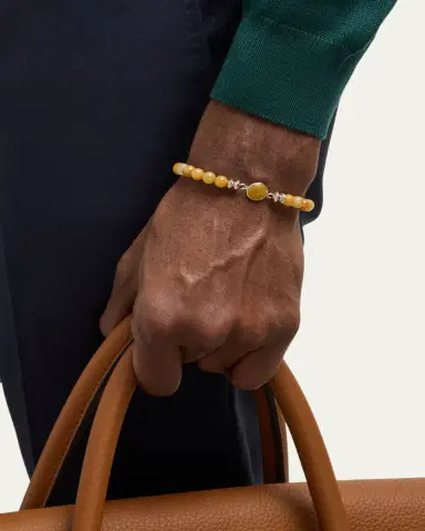 Jan Leslie Men's Yellow Jade Beaded Bracelet with Sterling Silver | Thumbnail 2 Jan Leslie Men's Yellow Jade Beaded Bracelet with Sterling Silver | Thumbnail 2