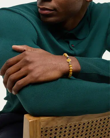 Jan Leslie Men's Yellow Jade Beaded Bracelet with Sterling Silver | Thumbnail 5 Jan Leslie Men's Yellow Jade Beaded Bracelet with Sterling Silver | Thumbnail 5