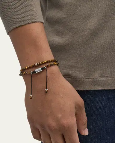 Jan Leslie Men's Tiger's Eye and Silver Double-Wrap Beaded Bracelet | Thumbnail 2 Jan Leslie Men's Tiger's Eye and Silver Double-Wrap Beaded Bracelet | Thumbnail 2