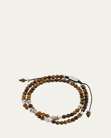 Jan Leslie Men's Tiger's Eye and Silver Double-Wrap Beaded Bracelet | Thumbnail 4 Jan Leslie Men's Tiger's Eye and Silver Double-Wrap Beaded Bracelet | Thumbnail 4