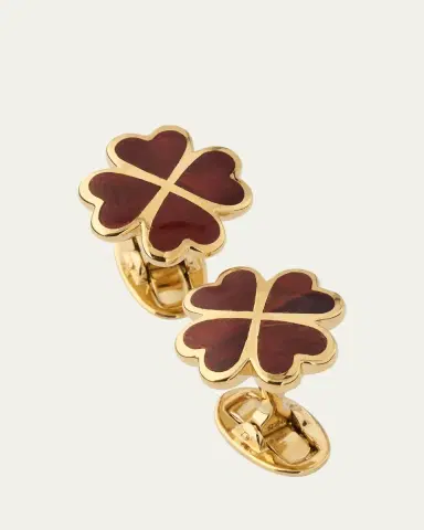 Jan Leslie Men's 18K Gold Vermeil Red Tigers Eye Clover Cufflinks | Thumbnail 3 Jan Leslie Men's 18K Gold Vermeil Red Tigers Eye Clover Cufflinks | Thumbnail 3